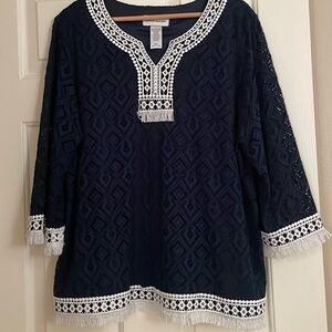Alfred Dunner - Navy with white trim top - size Large